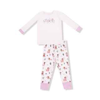 Angel Dear Long Sleeve Loungewear Set - Cowgirl Dogs
Children's pajama set with long-sleeve top and pants on a white background