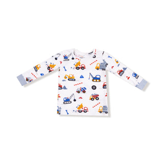 Angel Dear Long Sleeve Loungewear Set - Crayon Construction
Children's long-sleeve shirt with colorful construction vehicle pattern on a white background