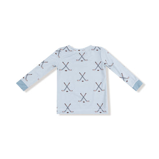 Angel Dear Long Sleeve Loungewear Set - Hockey Stone Blue
Children's long-sleeve shirt with hockey stick pattern on a light blue background