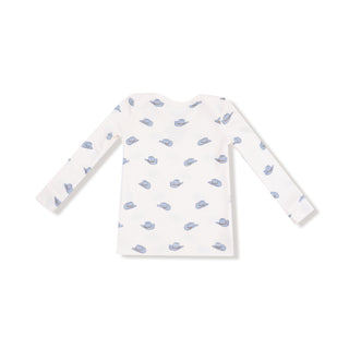 Angel Dear Long Sleeve Loungewear Set - Petite Cowboy Hats
White long-sleeve shirt with blue whale pattern on a white background