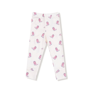 Angel Dear Long Sleeve Loungewear Set - Petite Cowgirl Boots
White leggings with pink boot pattern on a white background