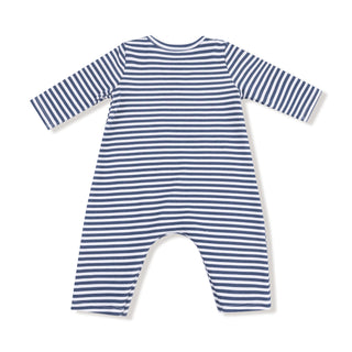 Angel Dear Cotton Jersey Snap Shoulder Romper - Lil Bro
Blue and white striped baby romper on a white background