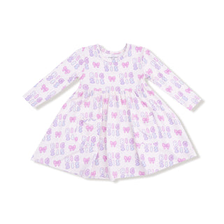 Angel Dear Twirly Long Sleeve Dress - Big Sis
White dress with pink and purple butterfly pattern on a white background