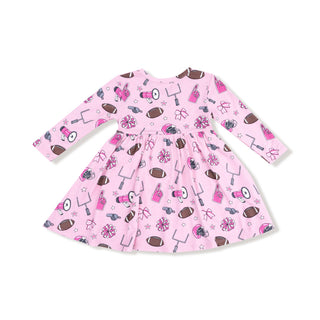 Angel Dear Twirly Long Sleeve Dress - Game Day Pink