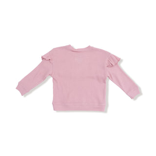 Angel Dear V- Ruffle Waffle Top and Rib Flare Pant Set - Petite Cowgirl Boots
Pink long-sleeve top with ruffled shoulders on a white background
