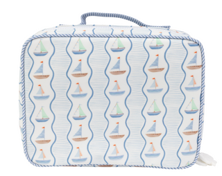 Apple of My Isla The Lunchbox - Sailboats Lunch bag with sailboat pattern on a white background