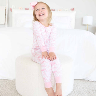 Caden Lane Two Piece Pajama Set with fancy frills, featuring a soft top and matching pajama pants, ideal for comfortable sleepwear.