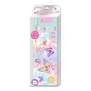 Hot Focus Multi-Function Pencil Case - Tie Dye Butterfly
Multifunctional pencil case packaging with colorful design and brand logo on a white background