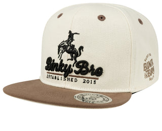 BinkyBro Kids Payson Hat
Beige and brown cap with 'Linky Bro' branding on a white background