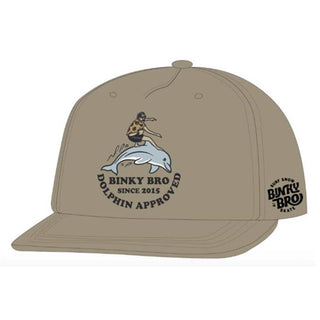 BinkyBro Kids Dolphin Approved Hat in navy with playful dolphin logo, adjustable brim, and lightweight fabric for kids' outdoor wear.