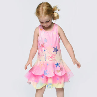Baby Sara, Baby Sara Printed Scallop Tutu Pink Multi Dress - Basically Bows & Bowties
