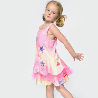 Baby Sara, Baby Sara Printed Scallop Tutu Pink Multi Dress - Basically Bows & Bowties
