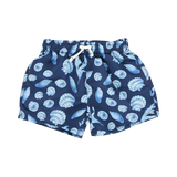 Pink Chicken, Blue Rooster Boys Swim Trunk - Blue Sea Shells - Basically Bows & Bowties