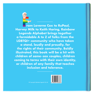 Rainbow Legends Alphabet Hardcover Book
Book cover with text about Rainbow Legends Alphabet on a blue background