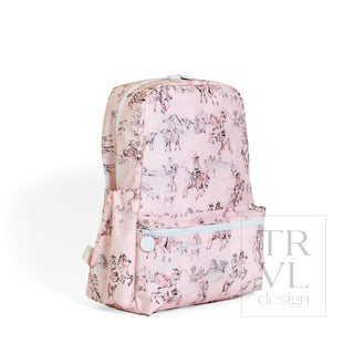 TRVL Designs Backpacker - Cowgirl Toile
Pink backpack with horse pattern on a white background