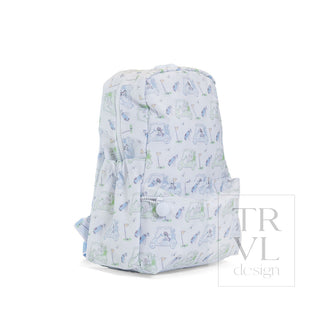 TRVL Designs Backpacker - Putt Putt
Backpack with a blue and white pattern on a white background