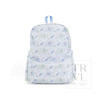 TRVL Designs Backpacker - Putt Putt
Backpack with a pattern of cartoon characters on a white background