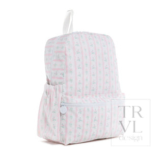 TRVL Designs Backpacker - Ribbon Floral Pink
Pink and white striped backpack with floral pattern on a white background