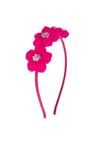 Bari Lynn Crystallized Crochet Triple Flower Headband - Fuchsia, Bari Lynn, Bari Lynn, Bari Lynn Headband, Bari Lynn Headbands, cf-type-headband, cf-vendor-bari-lynn, Crochet Flower, Crystall