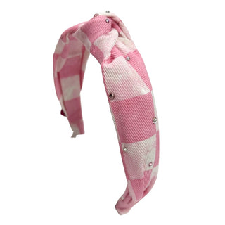 Bari Lynn Denim Check Twist Knot Headband w/Swarovski Crystals - Pink, Bari Lynn, Bari Lynn, Bari Lynn Denim Twist Knot Headband, Bari Lynn Headband, Bari Lynn Headbands, Bari Lynn Twist Knot