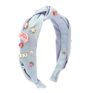 Lavender Bari Lynn Jewels & Charms Glitter Galaxy Knot Headband with sparkling accents and decorative charms, stylish and comfortable accessory.