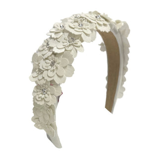 Bari Lynn Multi Leather Flower Crystal Embellished Headband - White, Bari Lynn, Bari Lynn, Bari Lynn Headband, Bari Lynn Headbands, Multi Leather Flower Crystal Embellished Headband, White, H