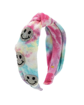 Bari Lynn Rhinestone Smile Terry Knot Headband - Rainbow Tie Dye