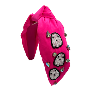 Neon Pink Rhinestone Ghost Knot Headband, Basically Bows & Bowties, Ghost, Halloween, Halloween Headband, Headband, Rhinestone Headband, Headband - Basically Bows & Bowties