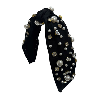 Pearl & Rhinestone Knot Headband - Black, Basically Bows & Bowties, cf-type-headband, cf-vendor-basically-bows-&-bowties, Headband, Pearl Headband, rhinestone, Rhinestone Headband, Rhinestone