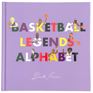 Basketball Legends Alphabet Hardcover Book
Book titled 'Basketball Legends Alphabet' with illustrations of basketball players on a purple background
