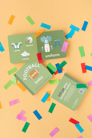 Left Hand Book House football-themed board book for babies, featuring colorful illustrations and a sturdy cover designed for little hands.