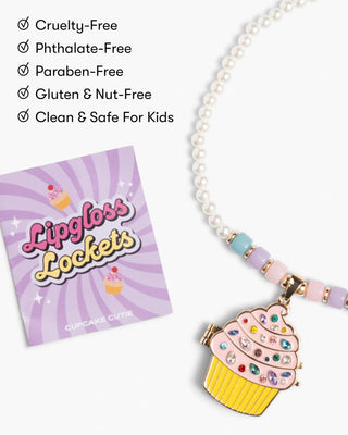 Super Smalls Cupcake Cutie Lipgloss Locket necklace featuring a small cupcake pendant and a built-in lip gloss container.