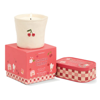 Paddywax Bistro Tin 4.5 oz Candle - Smoked Cherry
Candle with cherry design on a pink box and lid on a white background