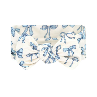 Blue Lou Lou and Company Stella headband with a large bow, perfect for babies and toddlers.