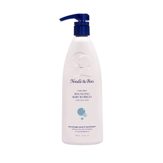 Noodle & Boo Bouncing Baby Bubbles 16oz creme douce bath and body product with a soft, foaming bubble solution in a clear bottle