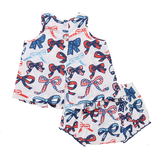 Pink Chicken Baby Girls Jaipur 2-Piece Set - Red White and Bows