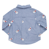 Blue Rooster Boys Jack Shirt - Santa Embroidery, Pink Chicken, Blue Rooster, cf-size-3y, cf-size-4y, cf-size-5y, cf-vendor-pink-chicken, Chambray, Christmas, Pink Chicken, Pink Chicken Boys J