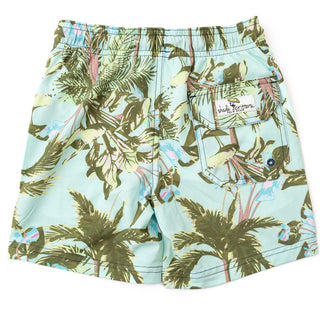 Shade Critters Boys Trunks - Mint Tropics
Tropical patterned shorts with a brand label on a white background