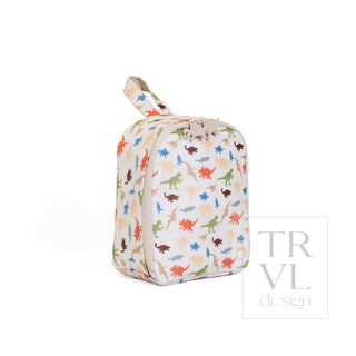 TRVL Designs Bring It! Lunch Bag - Dino Roar
Small rectangular bag with colorful dinosaur pattern on a white background, featuring the brand 'TRVL design'.