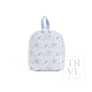 TRVL Designs Bring It! Lunch Bag - Putt Putt
Backpack with car and bottle pattern on a white background, TRVL design visible