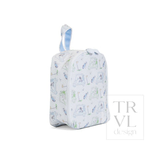 TRVL Designs Bring It! Lunch Bag - Putt Putt
Travel shoe bag with bear pattern on a white background, featuring the brand 'TRVL design'.