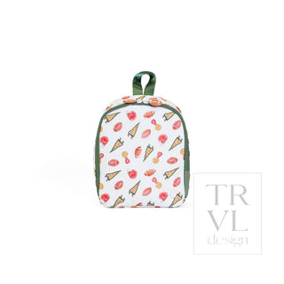 TRVL Designs Bring It! Lunch Bag - Touchdown
Small backpack with ice cream cone pattern on a white background, featuring the brand 'TRVL design'.