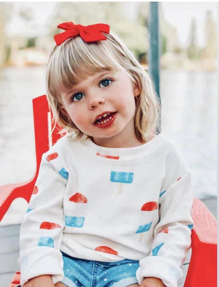Brokedown Clothing Kid's patriotic popsicle sweatshirt with colorful design, soft fabric, perfect for kids' casual wear.