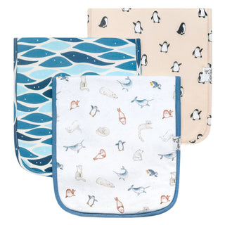 Copper Pearl Arctic Wonder burp cloth set with soft, absorbent cloths featuring a cozy Arctic-inspired pattern.