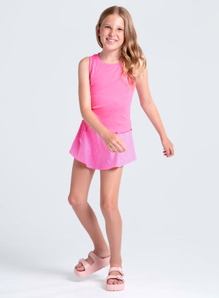 Lucky In Love Girls Flutterline Tank in Taffy, soft pink sleeveless top with fluttery shoulder straps, perfect for casual wear.