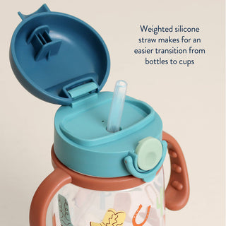 Itzy Ritzy Itzy Sips™ Straw Cup - Giddy Up
Children's tumbler with blue lid and straw on a beige background