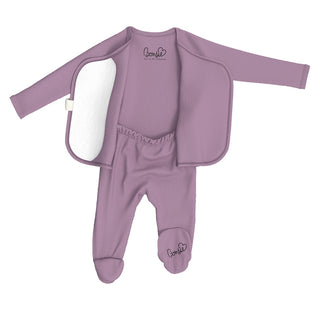 Bonsie Footie - Fig
Purple baby outfit with jacket on a white background
