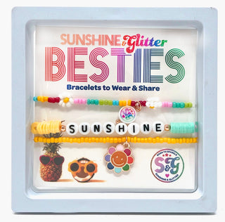 Sunshine & Glitter Besties bracelet set featuring colorful, summery bracelets with sunshine-themed charms and vibrant beads.