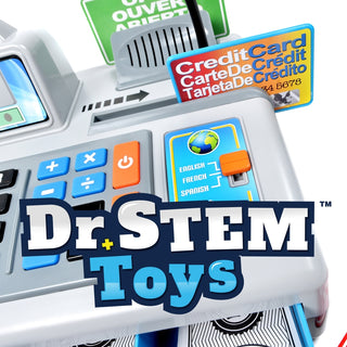 Dr. Stem Talking Cash Register Playset
Toy cash register with credit card reader and Dr. STEM Toys branding
