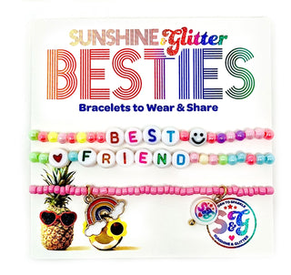 Sunshine & Glitter Besties bracelet set with colorful beaded and charm bracelets for best friends.
